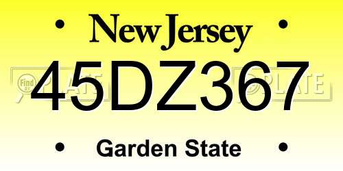 45DZ367 New Jersey License Plate