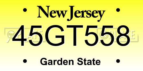 45GT558 New Jersey License Plate