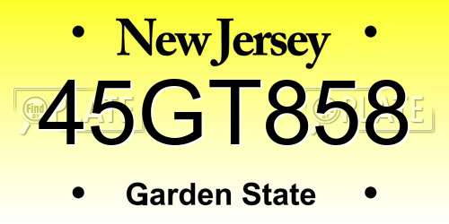 45GT858 New Jersey License Plate