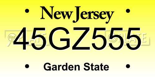 45GZ555 New Jersey License Plate