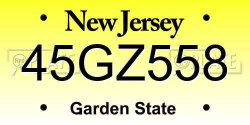 45GZ558 New Jersey License Plate