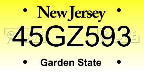45GZ593 New Jersey License Plate