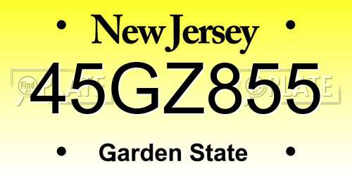 45GZ855 New Jersey License Plate