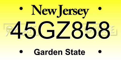 45GZ858 New Jersey License Plate