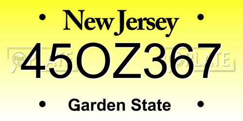 45OZ367 New Jersey License Plate