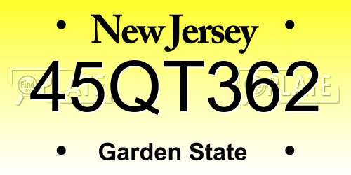 45QT362 New Jersey License Plate