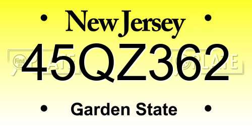45QZ362 New Jersey License Plate