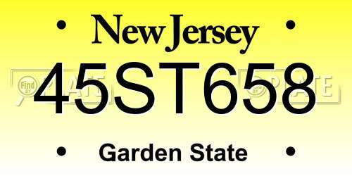 45ST658 New Jersey License Plate