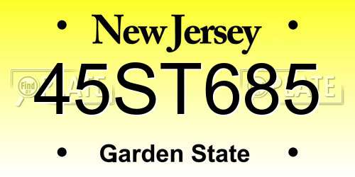 45ST685 New Jersey License Plate
