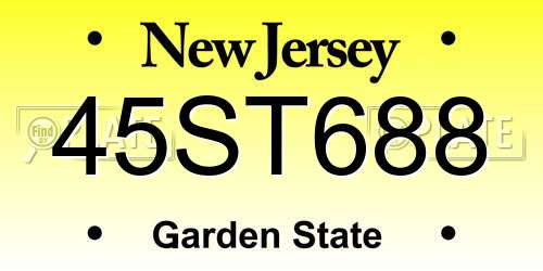 45ST688 New Jersey License Plate