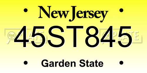45ST845 New Jersey License Plate