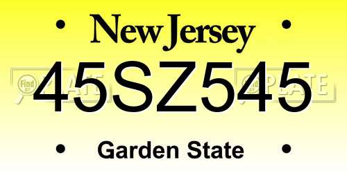 45SZ545 New Jersey License Plate
