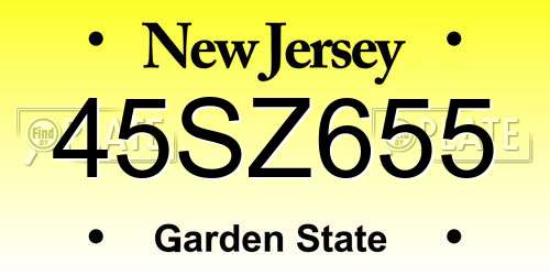 45SZ655 New Jersey License Plate