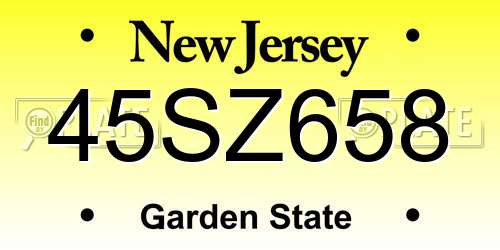 45SZ658 New Jersey License Plate