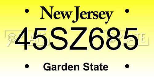 45SZ685 New Jersey License Plate