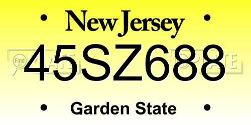 45SZ688 New Jersey License Plate
