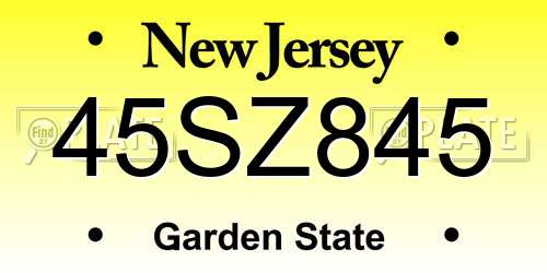 45SZ845 New Jersey License Plate