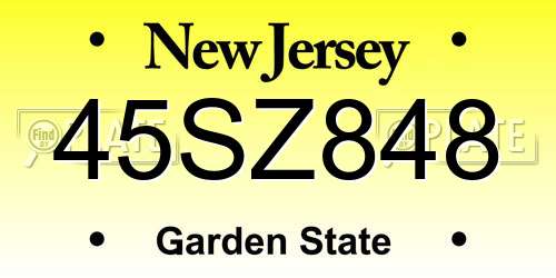 45SZ848 New Jersey License Plate