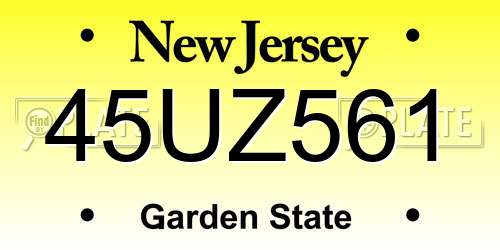 45UZ561 New Jersey License Plate
