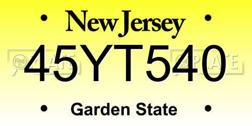 45YT540 New Jersey License Plate