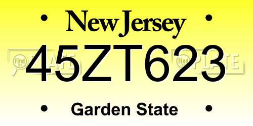 45ZT623 New Jersey License Plate