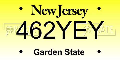 462YEY New Jersey License Plate