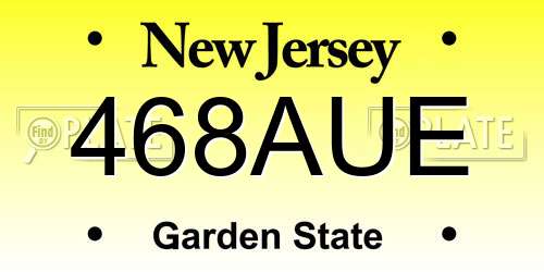 468AUE New Jersey License Plate