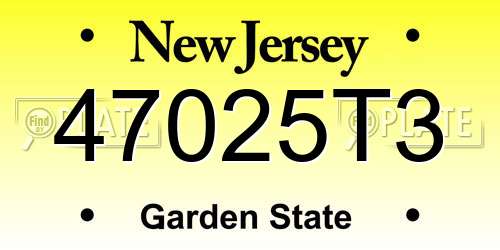 47025T3 New Jersey License Plate