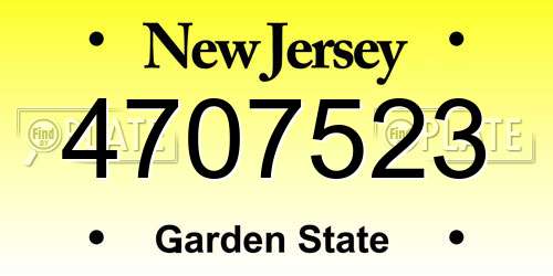 4707523 New Jersey License Plate