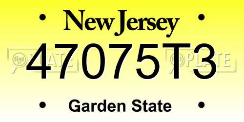 47075T3 New Jersey License Plate