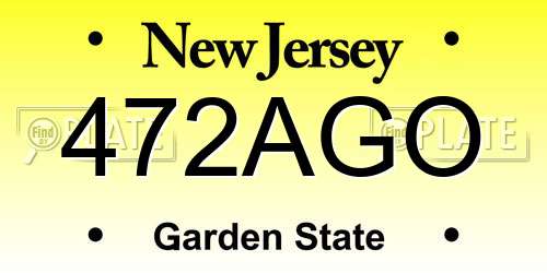 472AGO New Jersey License Plate