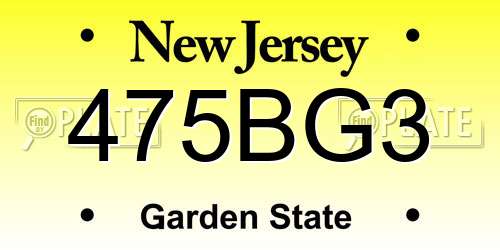 475BG3 New Jersey License Plate