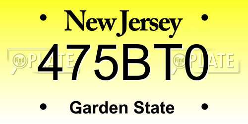 475BT0 New Jersey License Plate