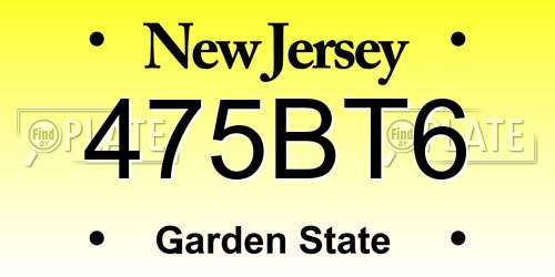 475BT6 New Jersey License Plate