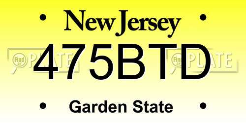 475BTD New Jersey License Plate