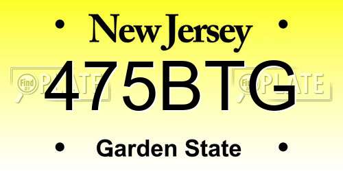 475BTG New Jersey License Plate