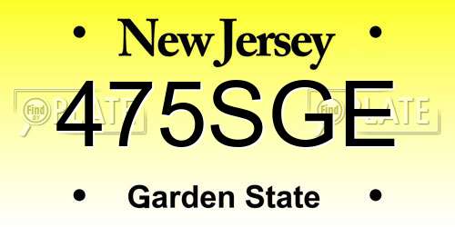 475SGE New Jersey License Plate