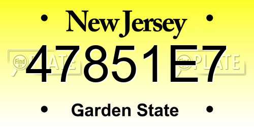 47851E7 New Jersey License Plate