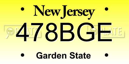 478BGE New Jersey License Plate