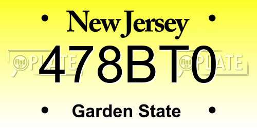 478BT0 New Jersey License Plate