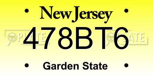 478BT6 New Jersey License Plate