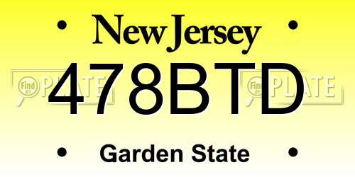 478BTD New Jersey License Plate