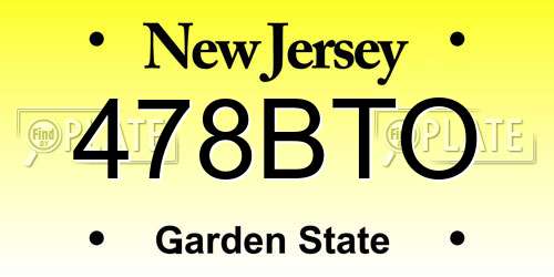 478BTO New Jersey License Plate