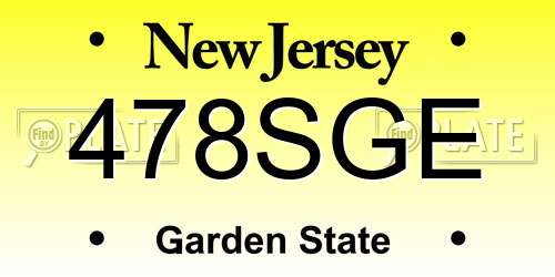 478SGE New Jersey License Plate