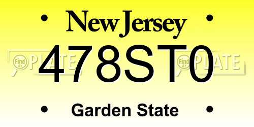 478ST0 New Jersey License Plate