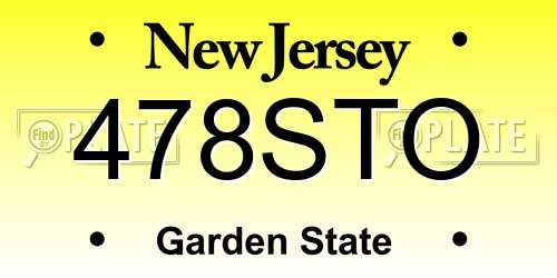 478STO New Jersey License Plate