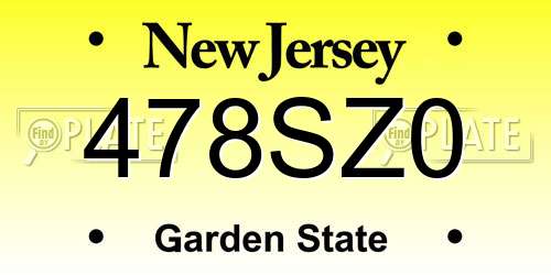478SZ0 New Jersey License Plate