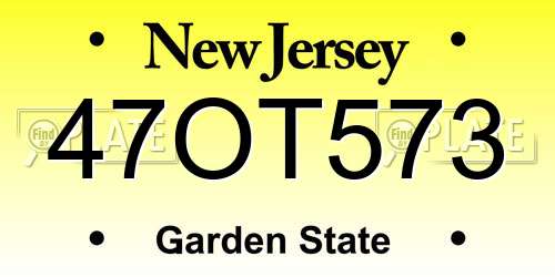 47OT573 New Jersey License Plate