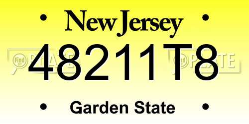 48211T8 New Jersey License Plate