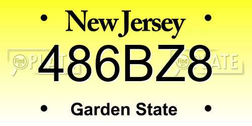 486BZ8 New Jersey License Plate